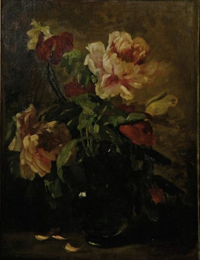 Eugène PETIT(1839-1886). « Bouquet de fleurs ». Huile sur toile, signée en bas à...