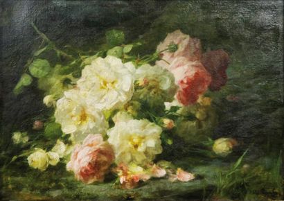 André PERRACHON(1827-1909). « Jetée de fleurs ». Huile sur toile. 33 x 46 cm. Voir...