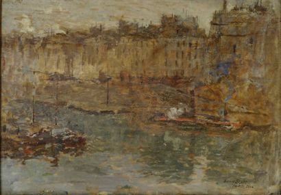 Edwin SCOTT(1863-1929). « La Seine à Paris ». Huile sur panneau, signée en bas à...