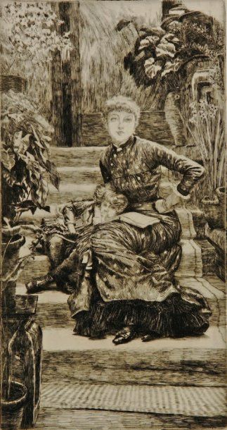 James TISSOT(Nantes 1836 - Buillon 1902). La soeur aînée. 1881. Eau-forte. 292 x...