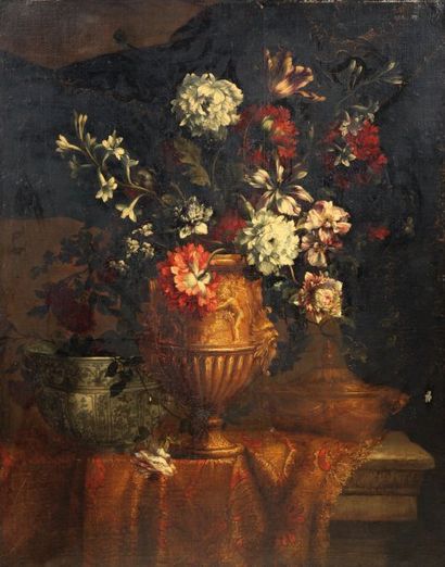 ÉCOLE FRANCAISE DUXVIIIe SIECLE, ATELIER DE JEAN BAPTISTE MONNOYER. Nature morte...