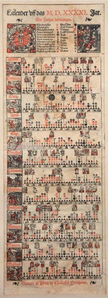 Christoffel Troschauer. Almanach pour l'année 1541, bois gravé, 55,5 x 19,5 cm, petites...