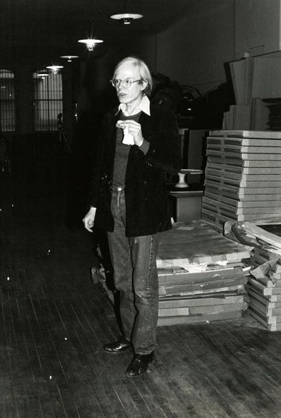 Pat Hackett Portrait d'Andy Warhol, c. 1985. Tirage argentique d'époque. Tampon Photo...