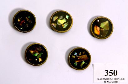 5 Boutons, incrustations nacre, D. 25 mm...