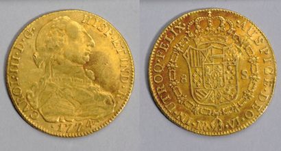 COLOMBIE. CHARLES III (1759-1788). 8 Escudos. Nue­vo Reino. 1774. (Fr. 35). Coup...