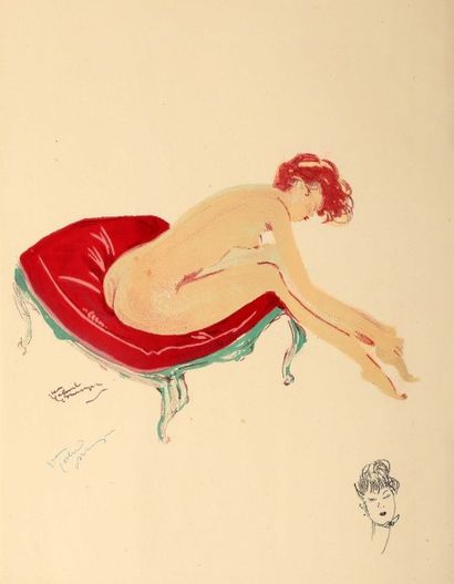 null DOMERGUE (Jean-Gabriel).

Nu assis sur un tabouret.

Lithographie en couleurs...