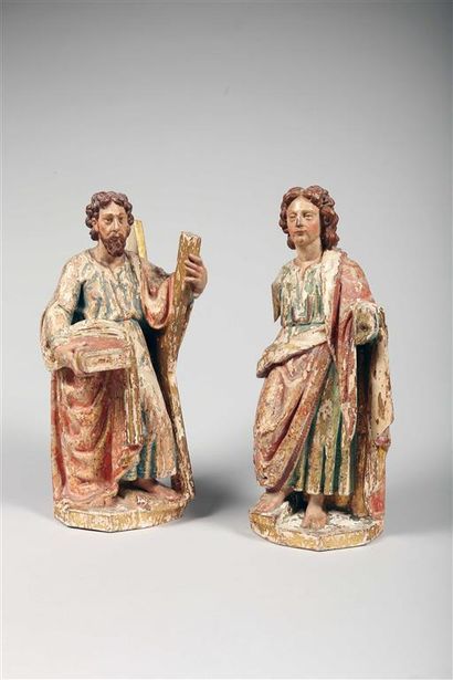 null Saint André en bois sculpté polychrome.
Espagne, XVIIIe siècle.
H. : 26 cm....
