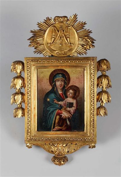 null École ESPAGNOLE du XVIIe siècle.
La Vierge à l'Enfant.
Cuivre.
D. : 21 × 16...
