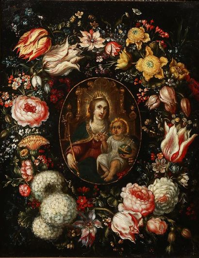 null Attribué à Andries DANIELS (1580-1640).
La Vierge et l'Enfant Jésus dans une...