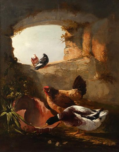 null Tomas de ANNUNCIADAO (1818-1879).
Coq et poules picorant ; Poules et canards...
