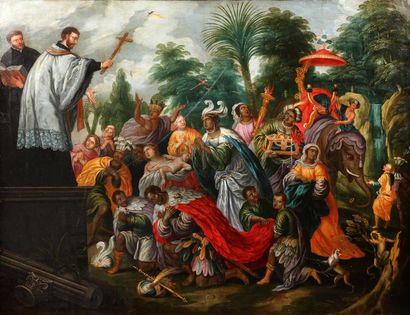 null Peeter SION (? 1624 - Anvers 1695).
Saint François Xavier évangélisant les Indiens.
Cuivre.
D....