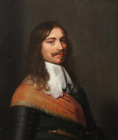 null Wybrand Van GEEST (Leeuwarden 1592-1659).
Portrait d'un gentilhomme en buste.
Panneau...