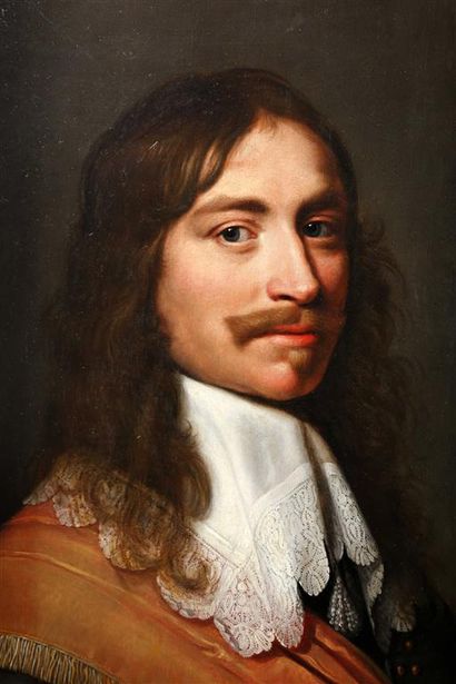  Wybrand Van GEEST (Leeuwarden 1592-1659). Portrait d'un gentilhomme en buste. Panneau...
