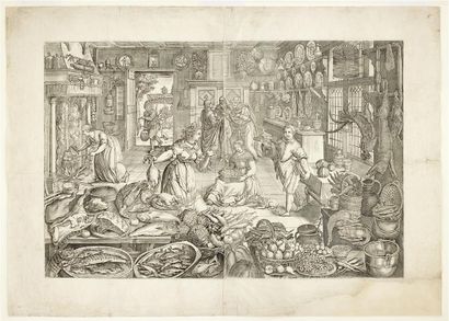null [Scène de cuisine]. SCOLARI (Stefano). [c.1650-1687]. La cuisine. D'après Joos...