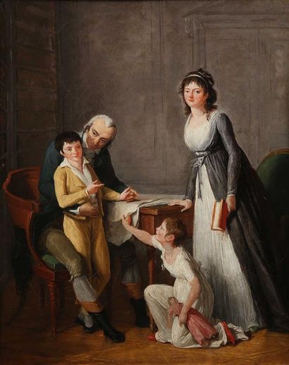 null Henri-Nicolas VAN GORP (1756-1819).
Scène de famille dans un intérieur.
Huile...