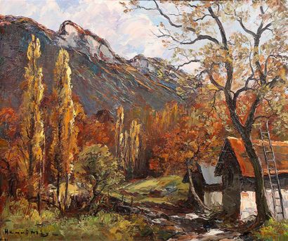 null Henri MEGE (1909-1984).
Automne à la Motte Gervolex, 1980.
Toile signée en bas...