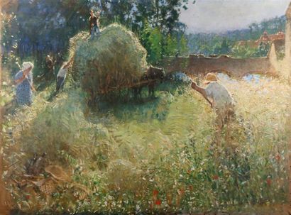  Pierre-Eugène MONTEZIN (1874-1946). La Fenaison. Huile sur toile signée en bas à...