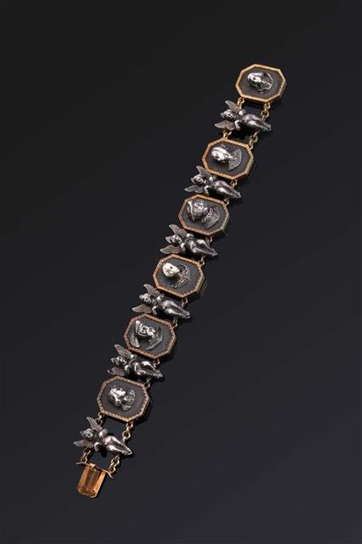 null FROMENT-MEURICE.
Bracelet en or 18K (750/1000) et argent composé de motifs octogonaux...