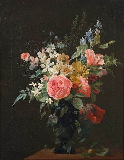 ÉCOLE LYONNAISE vers 1820. Bouquet de fleurs...