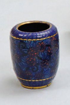 AUGUSTE HEILIGENSTEIN (1891-1976) ET ODETTE CHATROUSSE. Vase cylindrique en céramique...
