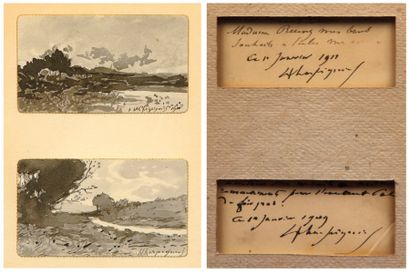 HENRI HARPIGNIES (1819-1916) Deux paysages, 1909 et 1911. Lavis d'encre sur deux...