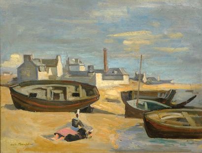 ANDRÉ PLANSON (1898-1981) Bigoudènes sur la plage. Toile signée en bas à gauche....
