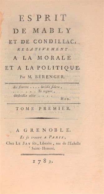 null BÉRENGER (Laurent-Pierre). Esprit de Mably et de Condillac, relativement à la...