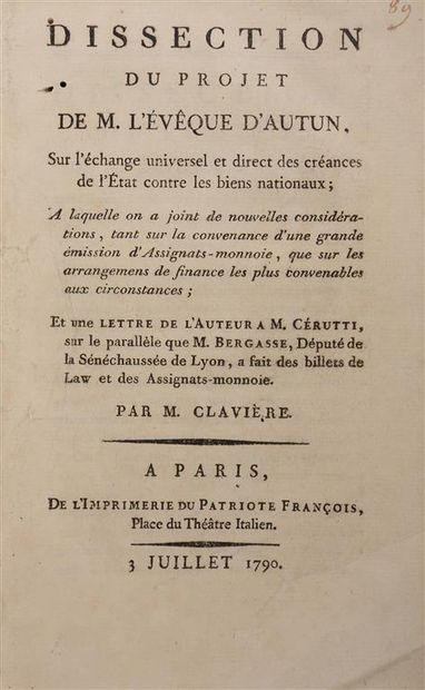 null CLAVIERE (Etienne). Dissection du projet de M. l'évêque d'Autun sur l'échange...