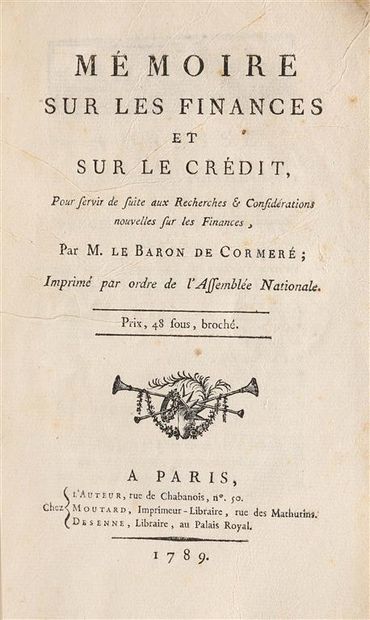 null CORMERÉ (Guillaume-François Mahy de). Mémoire sur les finances et sur le crédit,...