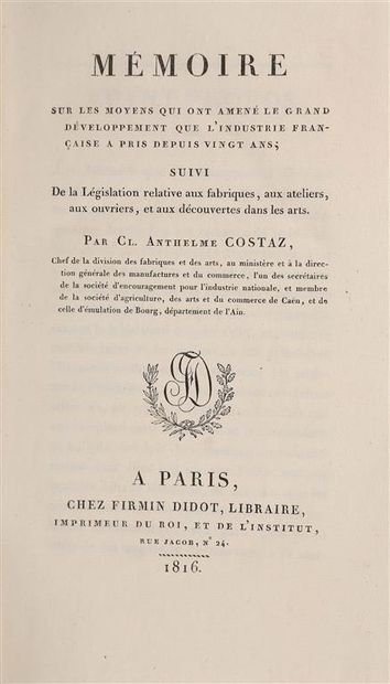 COSTAZ (Claude-Anthelme). Mémoire sur les...