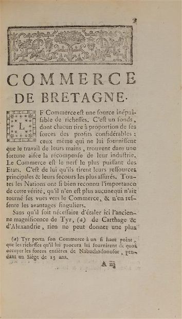null [PINCZON DU SEL DES MONTS]. Considérations sur le commerce de Bretagne. [Rennes],...