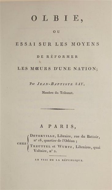 null [SAY] [Consulat] [Economie]. Recueil d'économie politique. Paris, 1799-1823,...