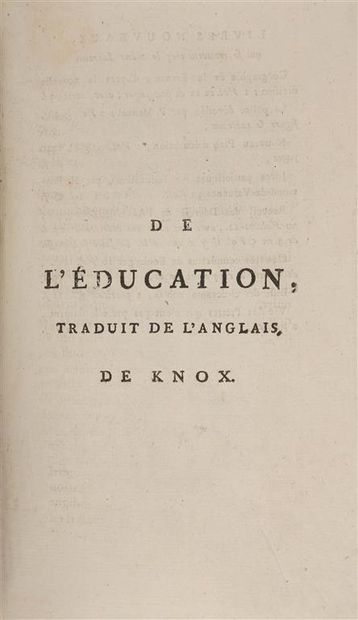 KNOX (Vicesimus). De l'Éducation (). Traduit...