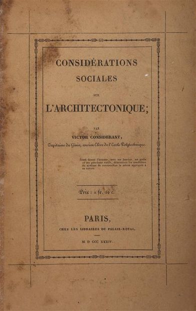 null CONSIDÉRANT (Victor). Considérations sociales sur l'architectonique. Paris,...