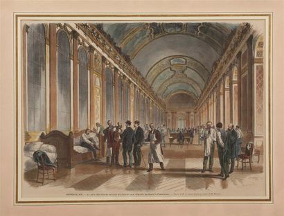 null [Gravures]. VERSAILLES - la salle des glaces servant de dortoir aux députés...