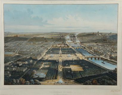 null [Gravure]. Vue générale de la ville de Paris prise du rond-point des Champs-Elysées....