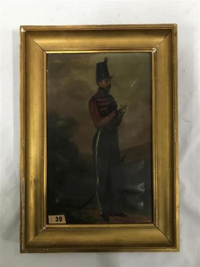 null ERRATUM PAPIER GONDOLE///ECOLE du XIXe siècle .
Portrait d'officier en pieds....