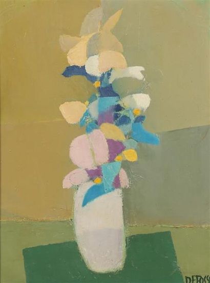 null Alfred DEFOSSEZ (né en 1932).
Bouquet aux fleurs jaunes.
Acrylique sur toile...