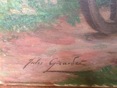 null Jules GIRARDET 
Deux jeunes femme et les oies.
Huile sur toile signée en bas...