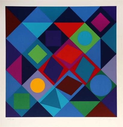 null Victor VASARELY (1906-1997).
[Cercles, carrés, losanges, triangles multicolore]....