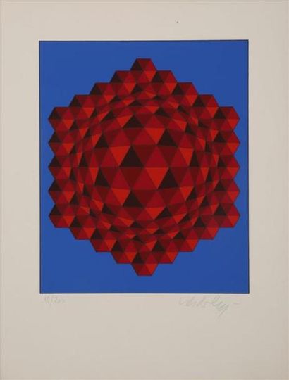 null Victor VASARELY (1906-1997).
[Sphère bleue fond rouge] & [Sphère rouge fond...