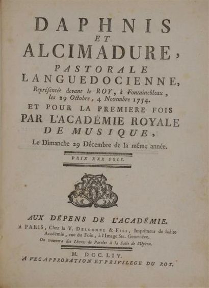 null [Reliure aux armes]. MONDONVILLE (Jean-Joseph de). Daphnis et Alcimadure, pastorale...