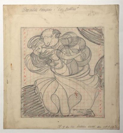 null Victor VASARELY (1906-1997).
[Couple dansant (bélier)], 1940.
Crayon noir avec...