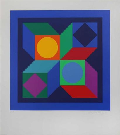 null Victor VASARELY (1906-1997).
[Composition cinétique cercles et cubes].
Sérigraphie,...