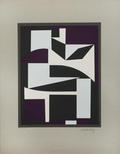 null Victor VASARELY (1906-1997).
- [Formes en noir, gris et prune]. 
Sérigraphie...