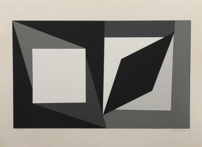 null Victor VASARELY (1906-1997).
- [Formes en noir, gris et prune]. 
Sérigraphie...