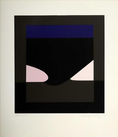 null Victor VASARELY (1906-1997).
[Formes en rose, noir et bleu et formes en rose...