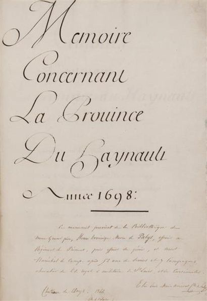 null [Hainault] [Manuscrit]. Mémoire concernant la province du Hainault, année 1698....