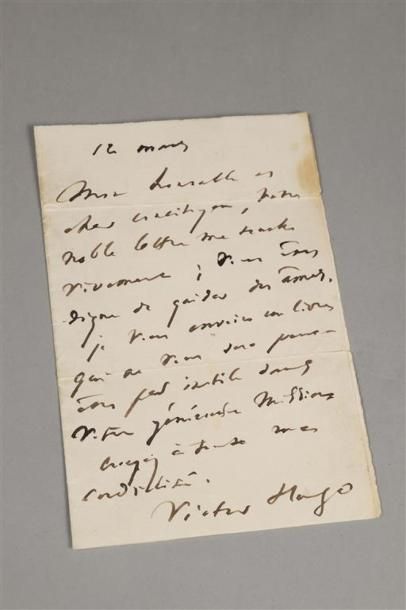null HUGO (Victor). Lettre autographe signée, datée du 12 mars [1878 ]. 1 page in-12,...