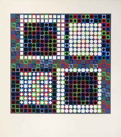 null Victor VASARELY (1906-1997).
Composition cinétique carrés et cercles. 
Sérigraphie...